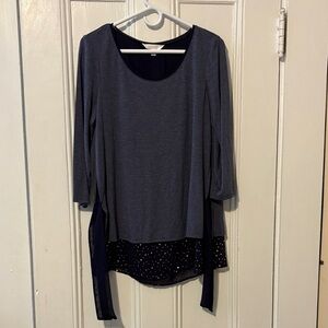 LC Lauren Conrad Navy and Gold Layered Blouse